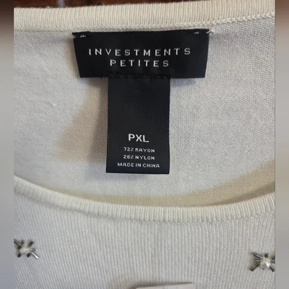 Investments PETITE Cream Embellished Long Sleeve Top - Picture 3 of 7